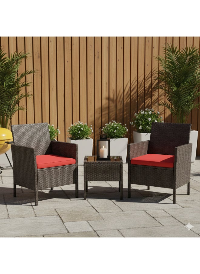 طقم راتان بيور مكون من 2 كرسي وترابيزة بهيكل معدن مدهون الكتروستاتيك وقماش جاكوار مقاس الكرسي 50×50 ارتفاع 90 سم وترابيزة 40×40 ارتفاع 50 سم - Image 2